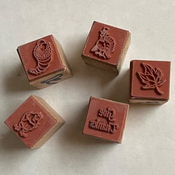 Fall Wooden Rubber Stamp Give Thanks Maple Leaf Turkey Bounty Harvent Chick 3/4 - Picture 7 of 7